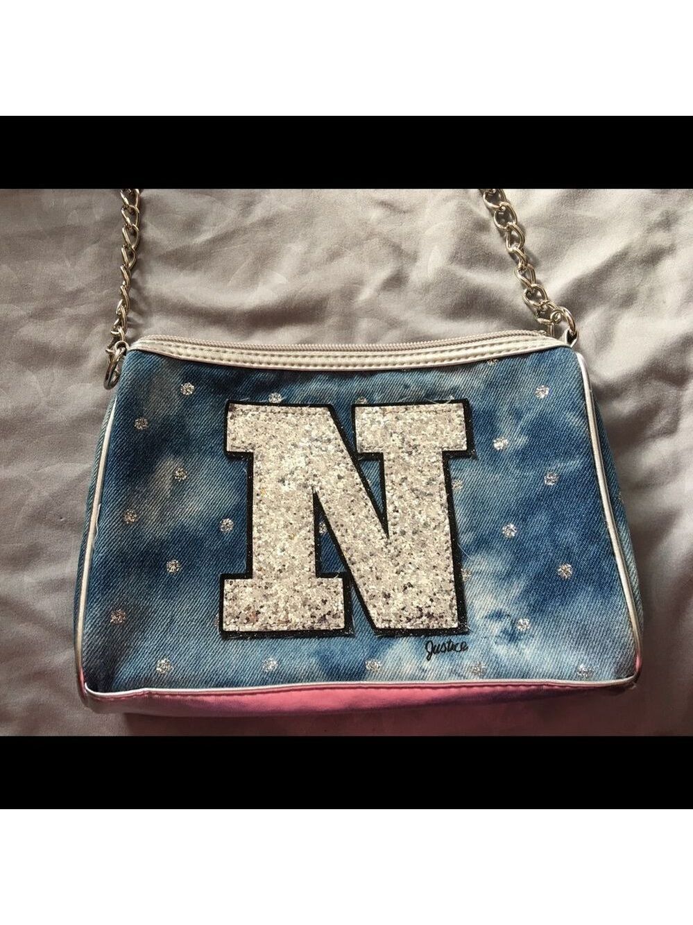 Justice Tween N Initial Sparkle Denim Bag